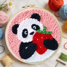 Kit de bordado de aguja de perforación DIY, adecuado para principiantes, incluye aguja de perforación, hilo, instrucciones, aro de bordado y tela preimpresa con patrones de gato, panda y perro, conjunto de manualidades creativas para decoración de pared del hogar y regalos, kit de bordado de aguja de perforación plana 2D/kit de inicio/kit divertido, 20X20cm (7.87X7.87 pulgadas) - 20 x 20 cm - Ver 5