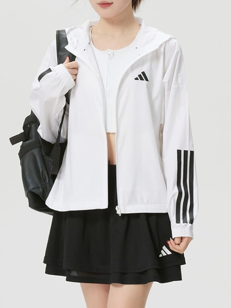 Adidas Hyperglam WINDBREAKER Clima365 Sport Zipper Loose Fit Hooded Long Sleeve Jacket For Women - White - View 1