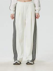 adidas 運動條紋繫帶休閒褲 女款 - 米白色 - 查看 1