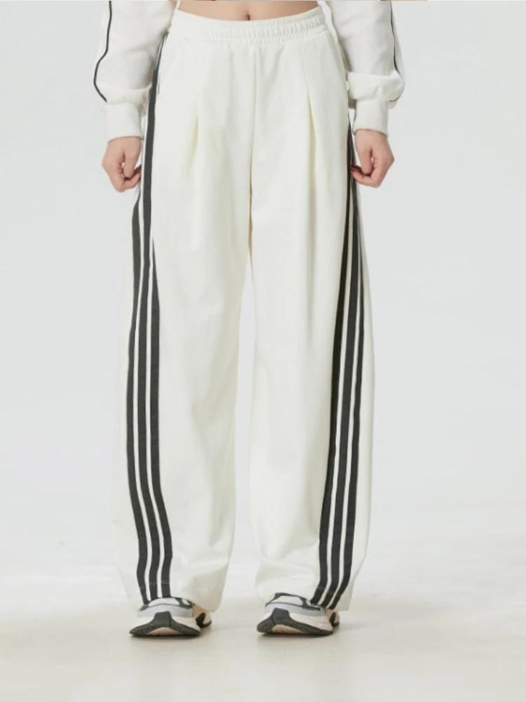 adidas 運動條紋繫帶休閒褲 女款 - 米白色 - 查看 1