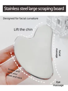 2pcs Facial Care Massage Set - Lymphatic Contour Facial Gua Sha Board, Stainless Steel Heart-Shaped Gua Sha Board, Dry Facial Brush, Facial, Chin And Jawline Lymphatic Drainage Massager, Stainless Steel Facial Gua Sha Tools - Multicolor - View 3