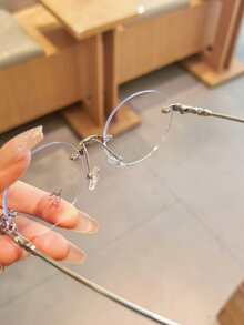 1pc Minimalist Rimless Metal Non-Prescription Glasses Glasses, Casual Daily Wear - 銀色 - 查看 4