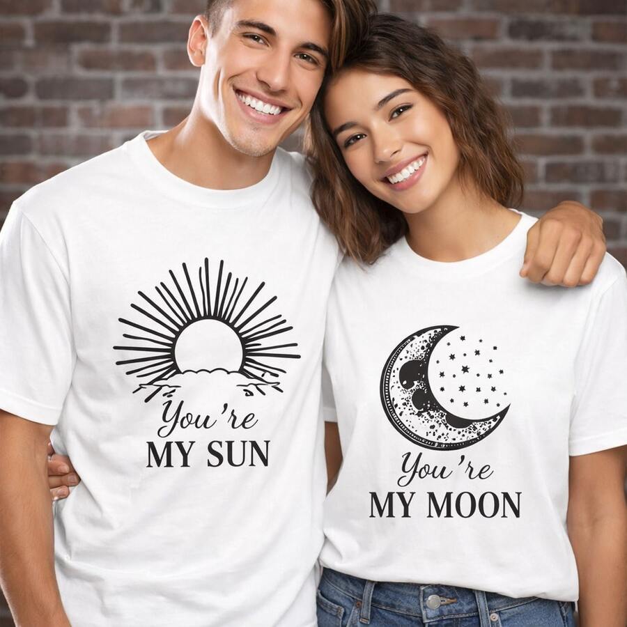 Camiseta con diseño de sol y luna, camisetas a juego para parejas, camisetas gráficas con la frase "Eres mi sol, mi luna" para uso diario, regalos de cumpleaños, regalos de Halloween o como camiseta conmemorativa para amigos o seres queridos. También adecuada como suéter. Entrega rápida. - Hombre Blanco - Ver 1
