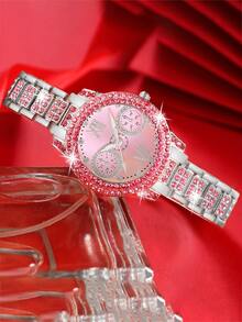 3pcs/Set Fashionable Round Design Versatile Luxury Women's Watch Set, Elegant Business Style - Pink - View 5