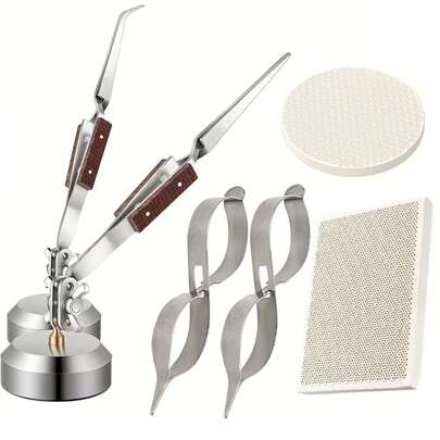 1/2/6 مجموعة أدوات ملقط اللحام/لوحة اللحام، مجموعة ملقط من الفولاذ المقاوم للصدأ، ملقط مكسور/ذو طرف مدبب قابل للارتداد على المكتب، ملقط لحام على شكل 8 مع قفل متقاطع، لوحة لحام عسلية متينة، مستلزمات صب المجوهرات، أدوات هواة المختبر