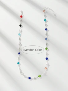 1 件金色/银色彩色玻璃颈链，波西米亚风格闪亮吊坠项链，优雅精致简约休闲/派对/节日/周年纪念/生日礼物 - 銀色 - 查看 4