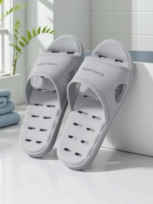 Quick-Dry Breathable Bathroom Slippers, Non-Slip Soft-Sole Indoor Sandals, Unisex Hollow-Out Slides - Grey - View 11