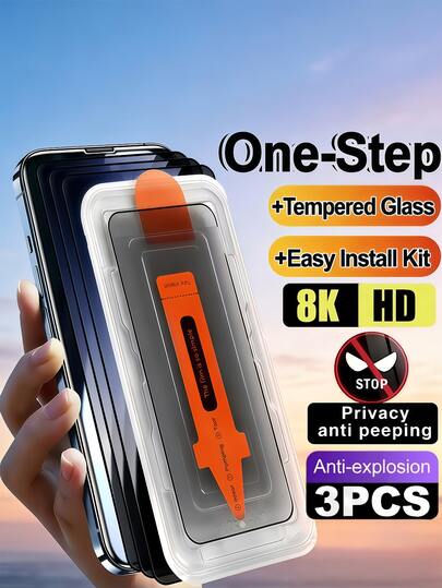 3片装防窥钢化玻璃膜，一键安装，防尘，9H硬度，隐私屏幕保护膜，兼容三星Galaxy S26 S25 S24 Ultra FE A57 A37 A56 A36 A17 A07 A16 A26 A27/ 15T 14T 13T Poco M6 M7 X7 Pro Note 14 13 Pro 4G 5G/兼容 17 Pro Max 16 15 14 Plus 13 12 11，隐私防爆防刮，防间谍手机保护膜