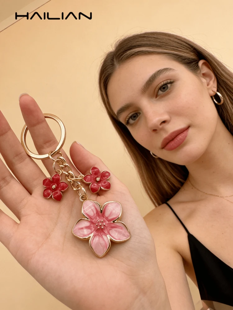 HAILIAN 1pc Sakura Shaped Keychain, Lightweight And Graceful Sakura Design, Suitable For Bag Pendant, Car Key Chain, Couples, Birthday, Holiday Gifts - Hot Pink - View 9
