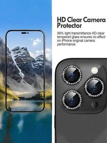 3 Packs Camera Lens Protector Compatible With IPhone 17/16/15/14/13/12/11 Pro Max, Metal Ring Lens Film Compatible With IPhone 11/12/13/14 Plus/14 Pro Max/15 Pro Max - Black - View 3