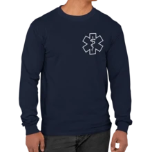 Playera manga larga de algodón de hombre para paramédico con estrella de la vida - Azul Marino - Ver 1