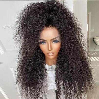 Leteme 200% Density 13x6 HD Transparent Curly Lace Front Wig Human Hair Pre Plucked Glueless Kinky Curly Lace Front Wig Human Hair Wigs Bleached Knotsigs For Women(13x6 Lace Front Wig 28 Inch)