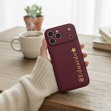 Customized Name 3D Engraving Technology Style Phone Case Compatible With IPhone 17 16 15 14 13 Pro Max And Plus Series With Lychee Texture Shockproof & Scratch-Resistant Camera Lens Protection Sketch-Style Design Perfect Gift For Birthdays Anniversaries A Meaningful Gift - Burgundy - View 4