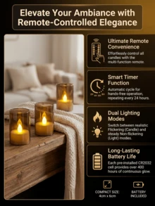 6/12/24 piezas de pequeñas velas de té LED sin llama con control remoto, adecuadas para bodas, decoración del hogar, centros de mesa, cenas, fiestas y decoración de fiestas - gris - Ver 7
