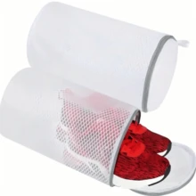 2个大号网眼鞋袋，带拉链 - 耐用蜂窝面料，7x15英寸 - 非常适合运动鞋、休闲鞋和拖鞋，也可作洗衣袋使用 - 白色 - 查看 6