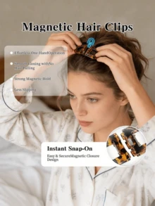 磁性热带日落发夹套装，扁平磁性发夹，适合女士日常发型，防滑，适合家居装饰，不留痕迹或残留物，纤薄却厚实，直观易用，适合居家和旅行，轻松打造女士发型 - 彩色 - 查看 5