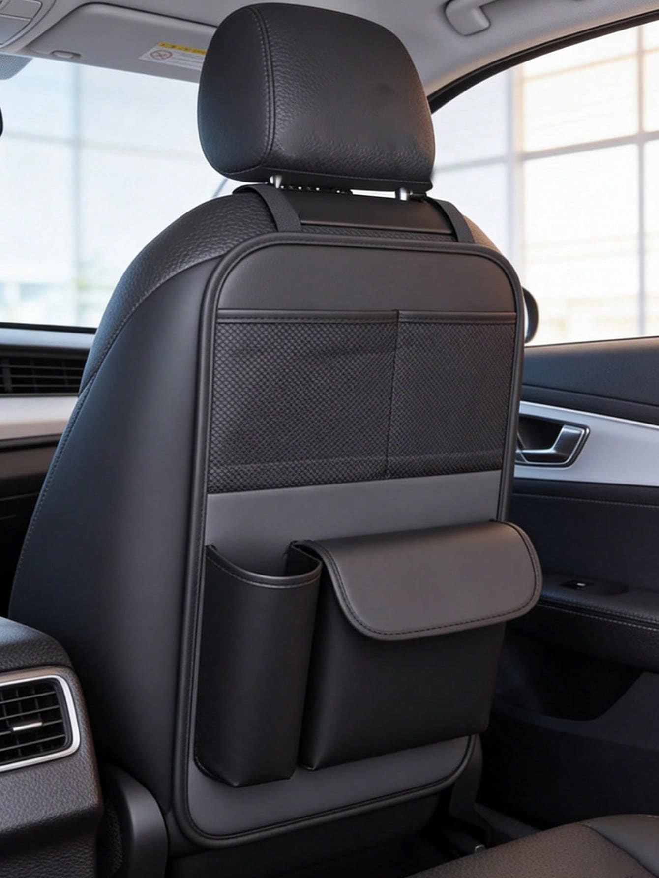 Car Seat Back Storage Bag - Multi-Pocket Design With Cup Holder, Waterproof PU Leather Material, Suitable For Sedan, SUV, Hatchback, Easy To Clean And Durable (Black)