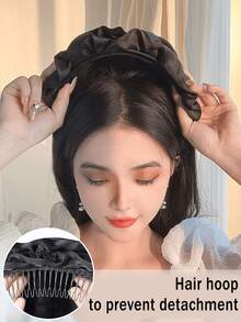 20 Inch Black Pleated Headband Wig, Synthetic Fiber Women's Headband Wig, Long Wavy Headscarf Wig No Replacement Needed - Black - View 4