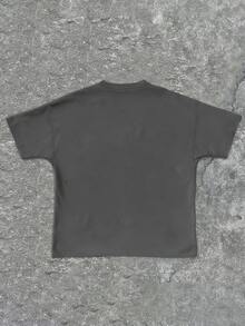 Tween Girl Cotten Clothes,Y2K-Inspired Letter Print T-Shir-Perfect For Spring/Summer/Fall,Fashion, Streetwear, Unisex, Men, Women - Dark Grey - View 3