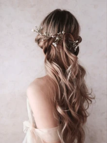 满天星发夹，婴儿满天星发卡，白色花朵发夹，简约新娘发饰，婚礼发饰，新娘头饰 - 白色滿天星 - 查看 7