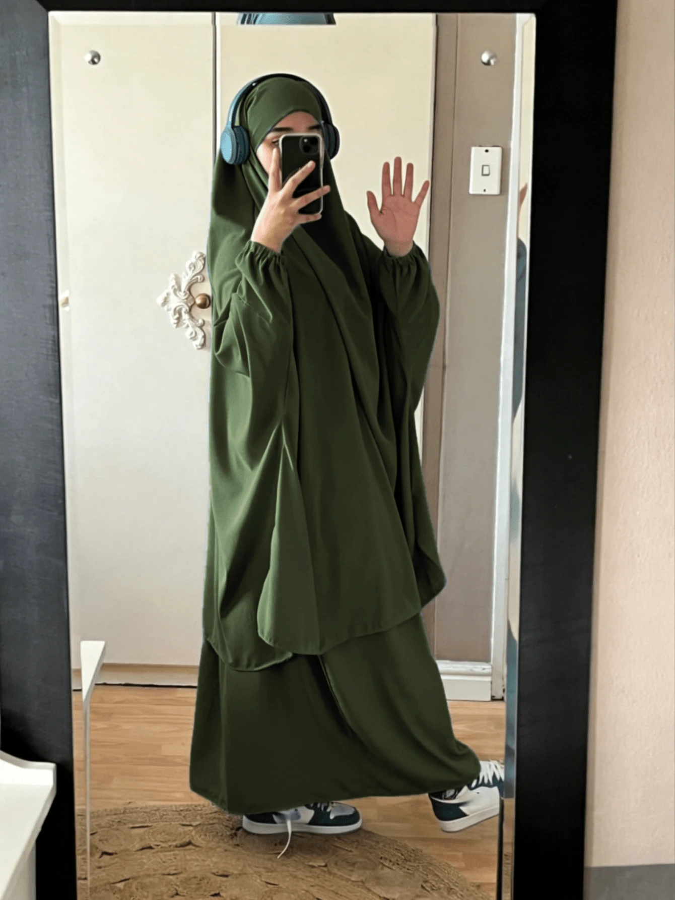 2pcs Nida Fabric Women Loose Comfortable Khimar Abaya Dress Set, Suitable For Outdoor Prayer, Applicable For All Seasons, Muslim Islamic Clothing, Khimar Hijab Prayer Jilbab - 彩色 - 查看 1