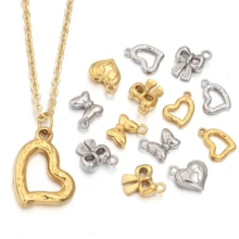 5pcs/Pack Stainless Steel Bowknot Heart Pendant, Elegant Fashion Pendant Necklace Bracelet Charm, Extension Chain Jewelry DIY - Butterfly Heart Pendant - View 5