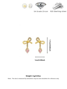 Sweet Pink Bow Silver Earrings, Versatile Daily & Party Wear Jewelry For Women - Multicolor - View 4