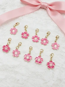 10个合金樱花钥匙扣，优雅花卉设计，带吊牌，可作包包挂饰、钥匙链，情侣生日及节日礼物，粉色，女士情人节汽车装饰，可爱哥特风Y2K万圣节配饰，教师节圣诞节礼物，包包挂绳，带证件套，汽车装饰，包包吊坠 - 玫紅色櫻花 - 查看 7