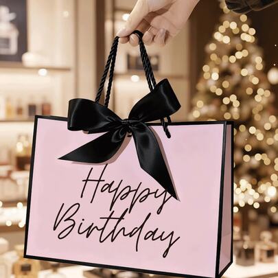 1 Pc Happy Birthday Pink Gift Bag, Fashion Gift Warp Bag, Lightweight & Foldable Shopping Handbag, Birthday Gift Bag For Friends, Sister, Mom, Grandmom, Perfect For Party Favors