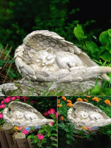 宠物纪念品礼品，树脂宠物纪念雕像，“永恒守护天使”纪念品礼品（灰色） - E - 查看 5