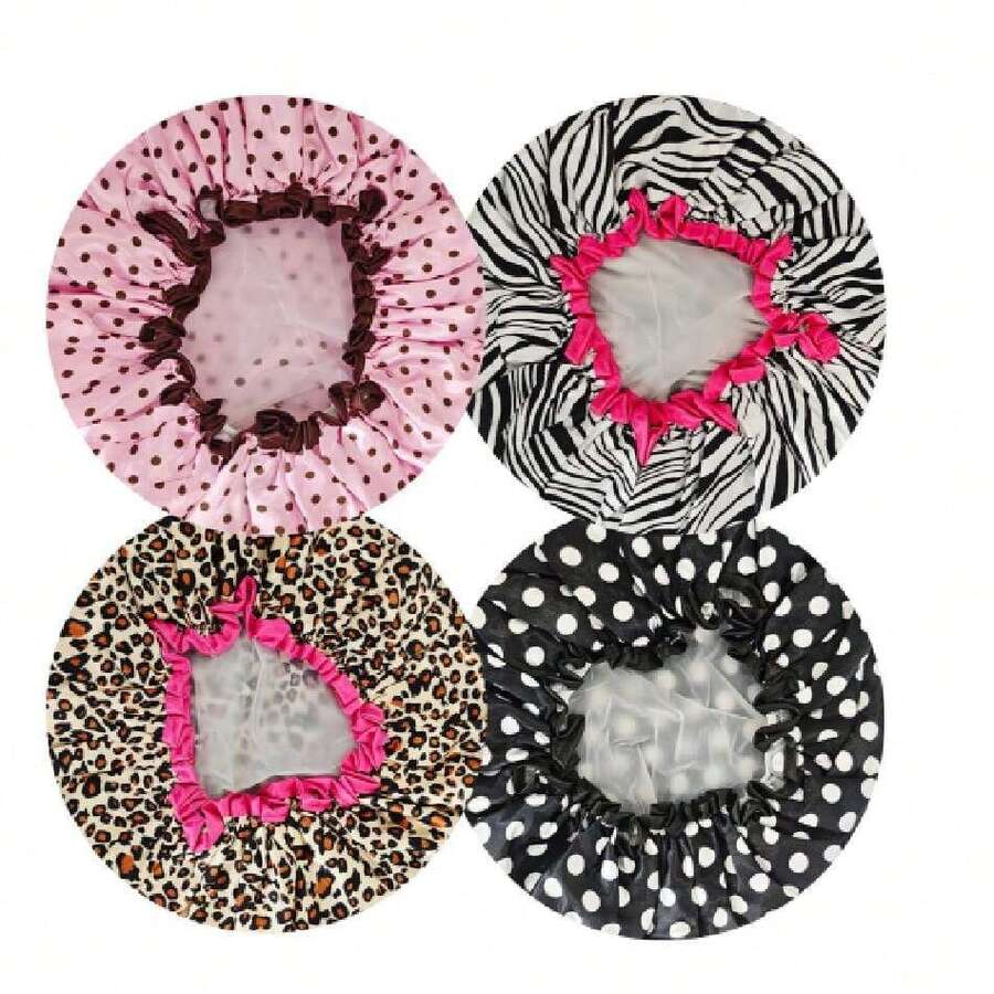 1 pieza Gorro de ducha con estampado de lazo de doble capa engrosado para mujeres, gorro de baño impermeable para el cuidado del cabello, gorro de maquillaje, gorro para dormir, gorro anti-aceite para la cocina, gorro de baño para el hogar - versión gruesa - Ver 1