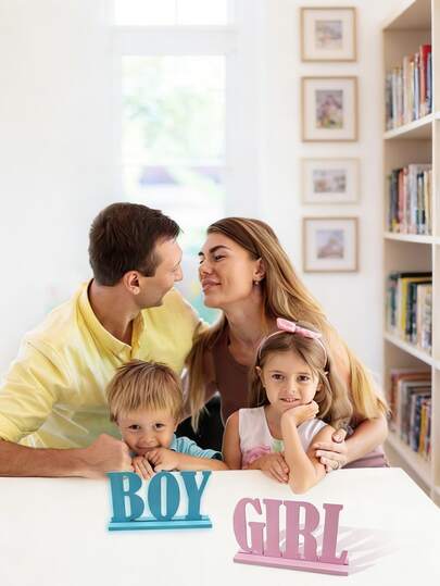 1个/2个装木质男孩女孩桌面标牌，性别揭晓派对用品，中性婴儿派对装饰，可重复使用的性别揭晓纪念品，婴儿派对拍照道具