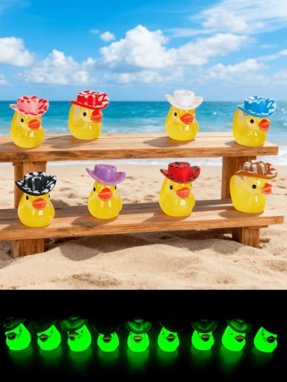50/20/5 chiếc tượng vịt vàng mini bằng nhựa phát sáng trong bóng tối, vịt con 3D dễ thương đội mũ nhiều màu sắc, đồ trang trí động vật thu nhỏ, tiểu cảnh, nhà búp bê tự làm, bàn làm việc, xe hơi, phụ kiện máy tính, trang trí nhà cửa.