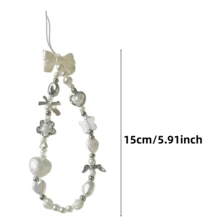 Women's White Bow Heart Y2K Style Anti-Theft Phone Lanyard - Multifunctional Phone Strap, Bag Decoration, Car Key Chain, CCD Accessory - Suitable For Travel, Shopping - White - View 2