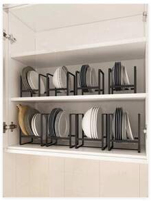1pc Minimalist Iron Dish Drying Rack, Suitable For Home Kitchen, Kitchen Accessories, Kitchen Utensil Storage Rack - Black - View 1