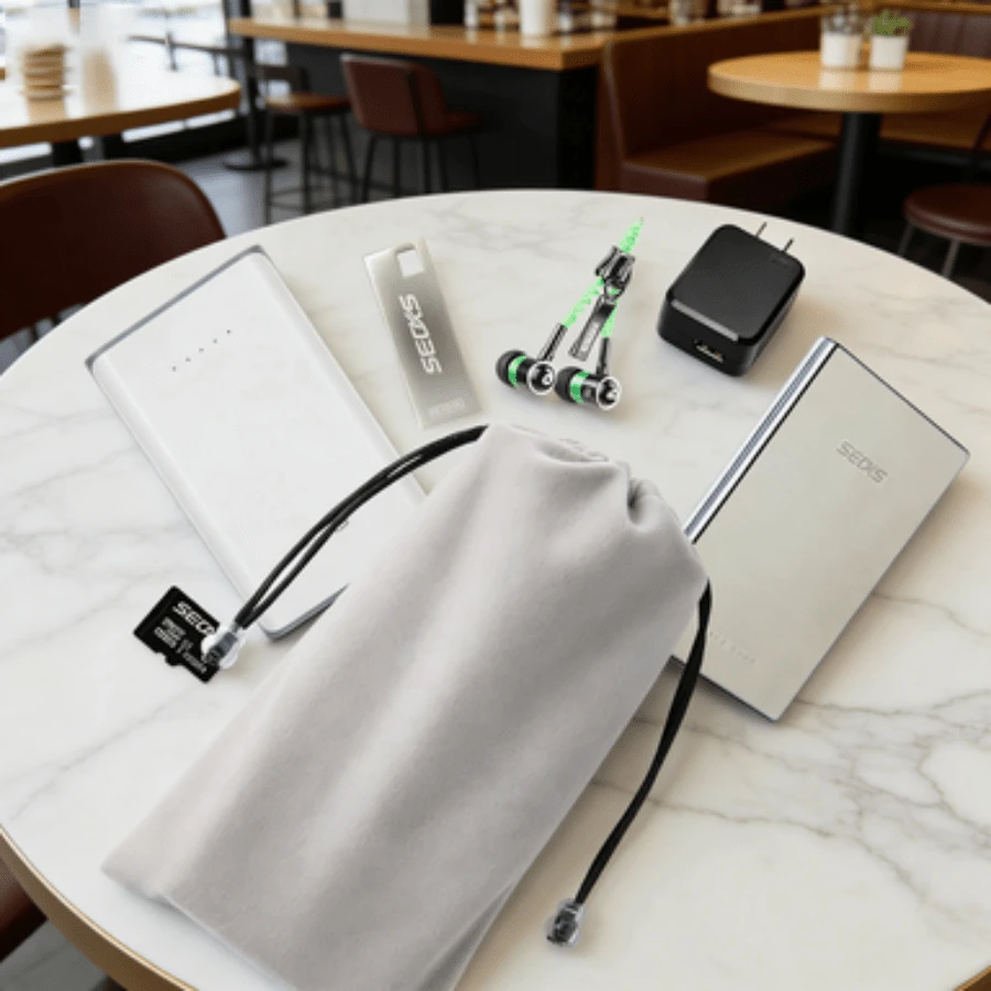 Túi dây rút chống bụi, túi đựng tai nghe Bluetooth, túi đựng đồ dày dặn, túi đựng điện thoại di động, sạc dự phòng, máy ảnh, túi nhung, chuột không dây CC - dây rút - Xem 1