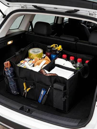 Organizador de maletero plegable grande - Caja de almacenamiento plegable para automóvil con diseño de múltiples bolsillos, tela Oxford duradera para SUV, MPV, camioneta y camión, contenedor de carga de viaje, bolsas de almacenamiento portátil para automóvil
