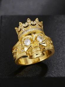 1 件个性化男士皇冠骷髅设计奢华镶嵌红色合成方晶锆石复古朋克铜戒指 - 时尚奢华成人珠宝 - 摩托车 - 万圣节 - 复活节 - 父亲节礼物 - 周年纪念生日礼物 - 白色 - 查看 2