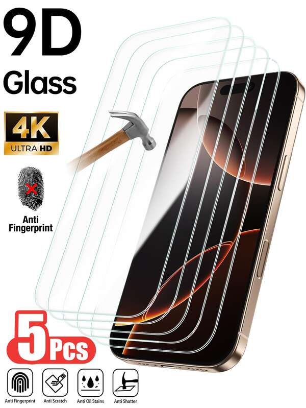 Yezodawee 5pcs 9H Hardness Tempered Glass Screen Protector, Compatible With IPhone 15 Pro Max/15 Pro/15 Plus/16 Pro Max/16/16e/16 Pro/16 Plus/14 Pro Max/14/14 Pro/14 Plus/13 Pro Max/13/13 Pro/12/11/XR