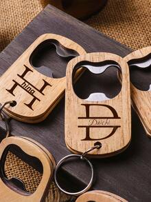 Custom 1/10/30pcs Stainless Steel Wood Carved Keychain Bottle Opener, Portable, Thick And Durable, Suitable As Gifts For Beer, Soda, Father's Day, Mother's Day And Party - Multicolor - View 3