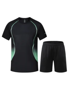 Men's Sportswear Set, Summer Running Short-Sleeved Quick-Drying Shirt, Suitable For Basketball, Badminton, Fitness, Cycling, And Casual Wear. - Cadet Blue - View 4
