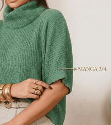 Women's Knitted Set In Mousse Fang Stitch With High Neck For Winter - 薄荷綠 - 查看 2