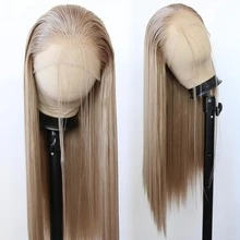 Honey Blonde Wig Long Straight Honey Blonde Brown Synthetic Lace Front Wigs Pre Plucked Natural Hairline For Light Brown Wig Heat Resistant Fiber Hair Daily Wear - Multicolor - View 2