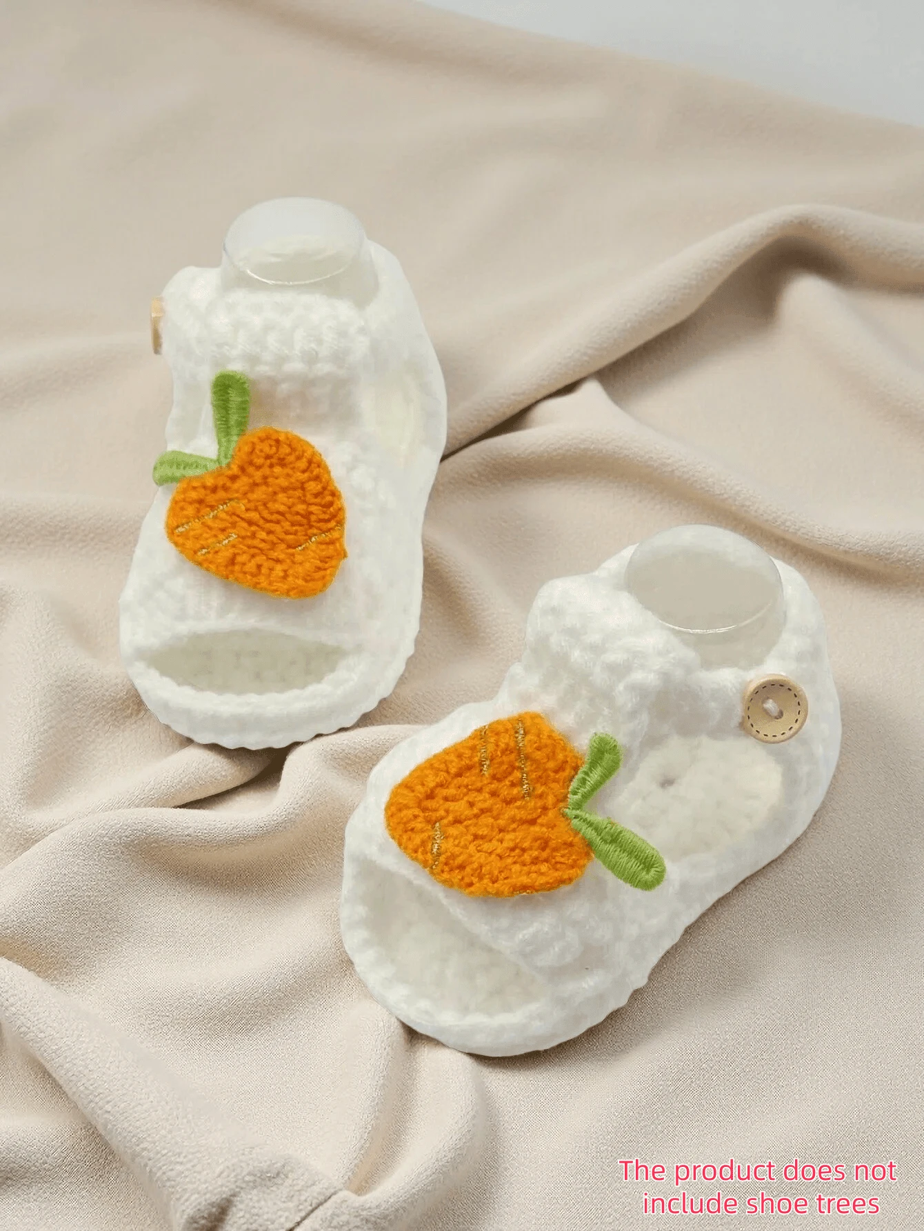 1 Đôi dép xăng đan móc thủ công cho trẻ sơ sinh, màu trắng với họa tiết cà rốt màu cam, giày bốt đan mềm mại, giày cho trẻ sơ sinh - trắng - Xem 1