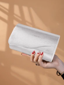 REMANLAND 这款奢华纯色PU女士手拿包，时尚迷人，翻盖设计，配有隐藏式卡槽和隔层，可拆卸金属链条肩带/斜挎带，适合派对、晚宴、聚会、婚礼等场合，也是一份精美的礼物。 - 銀色 - 查看 4