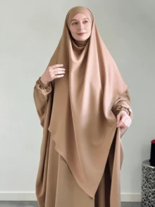 两件套头巾+长袍组合套装，长袍袖口带松紧带，胸围230厘米，衣长143厘米，宽松舒适，头巾长140厘米 - 彩色 - 查看 3