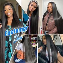 13*4 Lace Front Wig, Pre-Trimmed Straight Lace Front Wig, Mixed Hair Texture Wig, 200% Density Straight Hair Wig For Women, Pre-Plucked Hairline Bleached Knots, Easy To Wear Mixed Hair Texture Ready-To-Wear Wig, 200% Density, 8-34 Inches Length Natural Black - Natural & Black - View 9