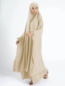 2pcs Nida Fabric Women Loose Comfortable Khimar Abaya Dress Set, Suitable For Outdoor Prayer, Applicable For All Seasons, Muslim Islamic Clothing, Khimar Hijab Prayer Jilbab - 彩色 - 查看 16