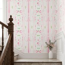1卷44.5厘米宽自粘墙纸，粉色条纹蝴蝶花卉墙贴，可移除且易于粘贴，防水且易于清洁，适用于卧室、儿童房的DIY墙面装饰 - 櫻花序 - 查看 9