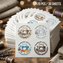 60/120pcs Sewing Machine Themed Handmade Thank You Stickers, Small Business Packaging Sealing Stickers, Quilting Craft Gift Labels, Round Stickers With 4 Patterns - Round - View 9